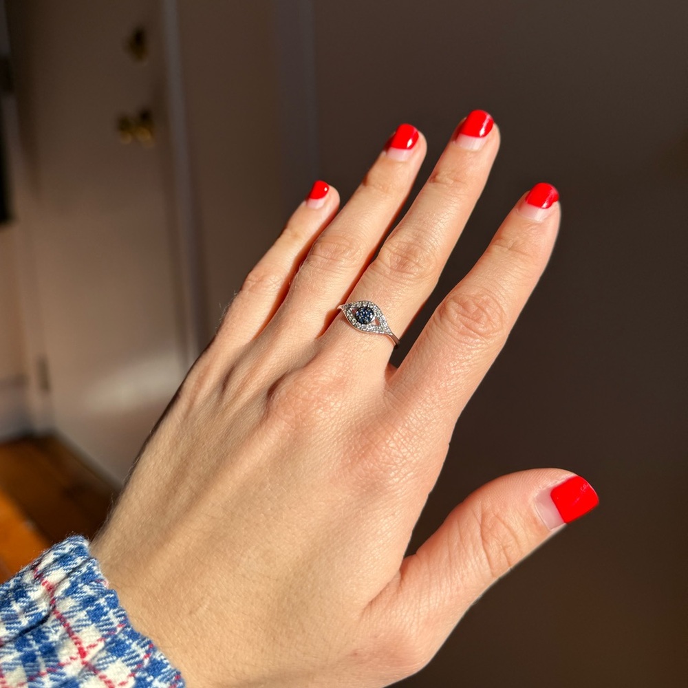 14k Gold Diamond and Sapphire Evil Eye Ring